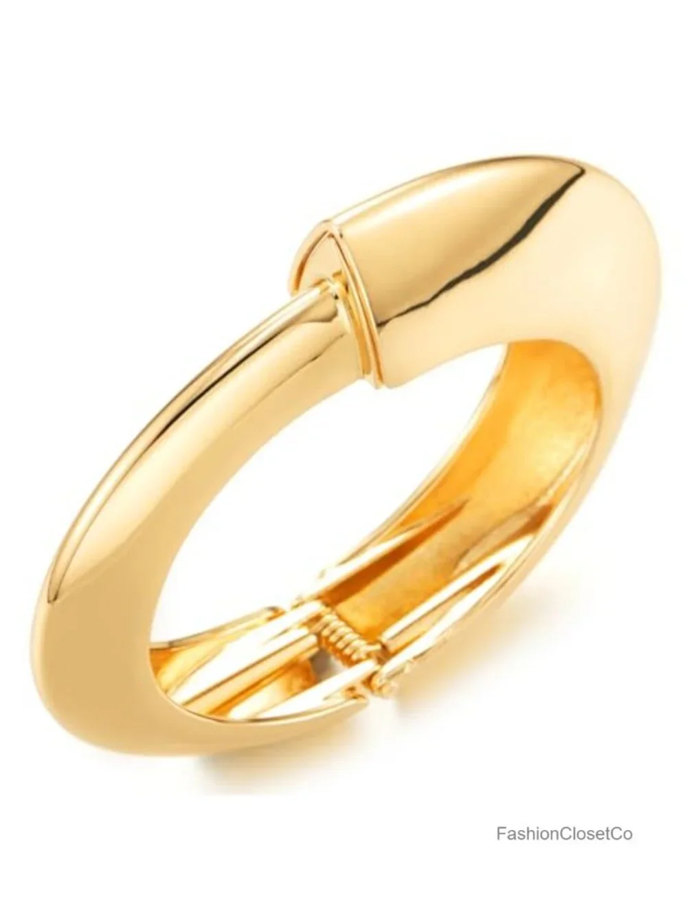 Gold-Tone Hinged Bangle Bracelet, Smooth Rounded Cuff, Minimal Everyday Jewelry